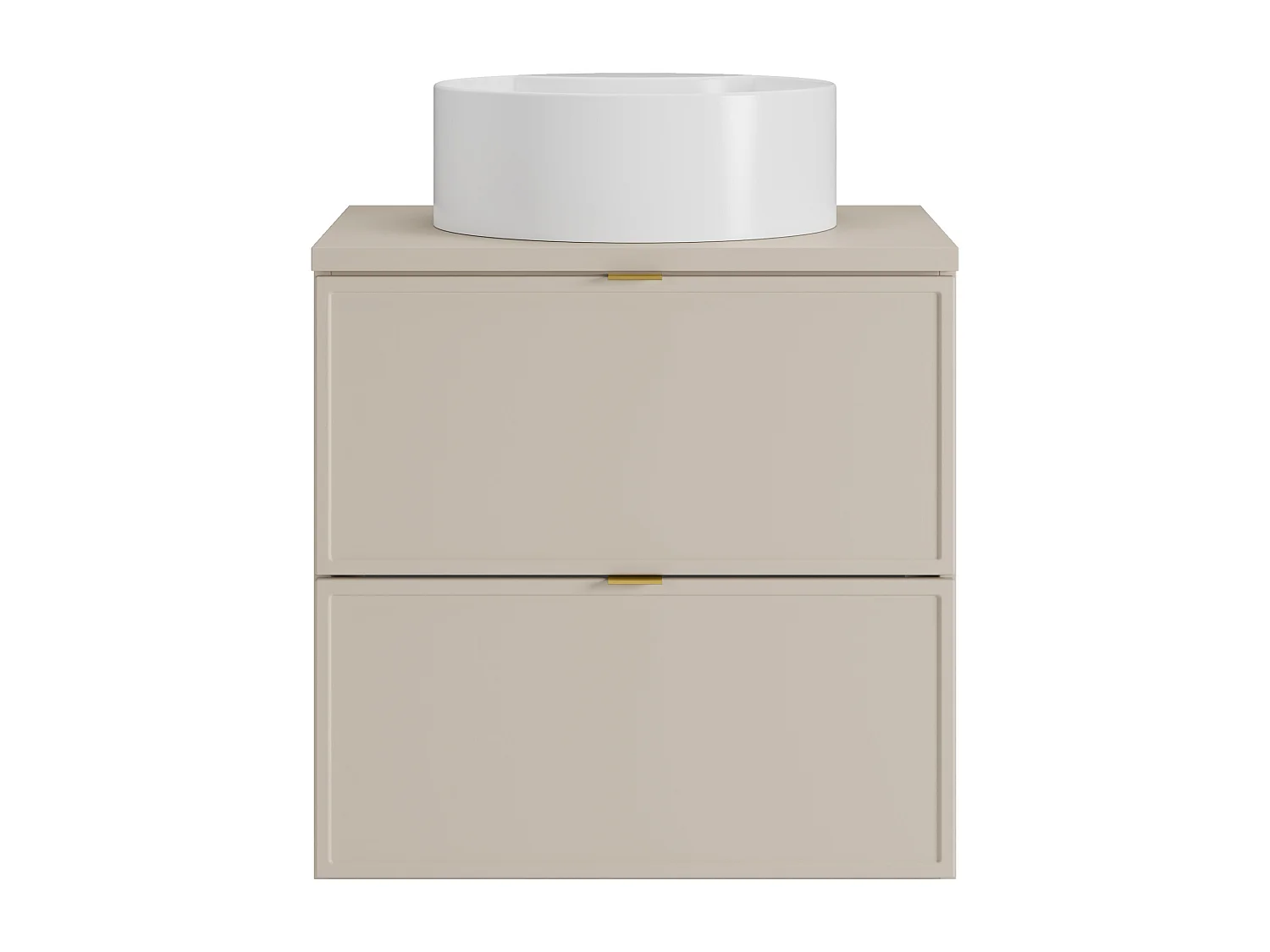 Meuble de salle de bain suspendu avec vasque à poser ronde - Beige - 60 cm - ONDIL