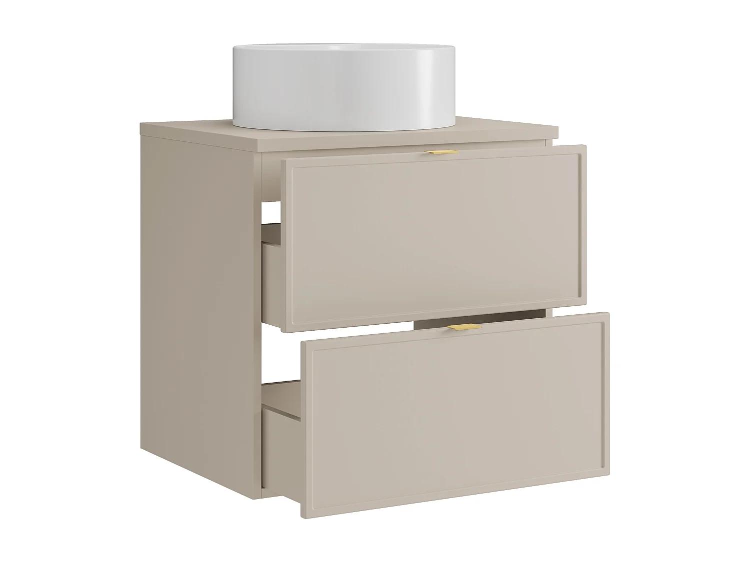Meuble de salle de bain suspendu avec vasque à poser ronde - Beige - 60 cm - ONDIL