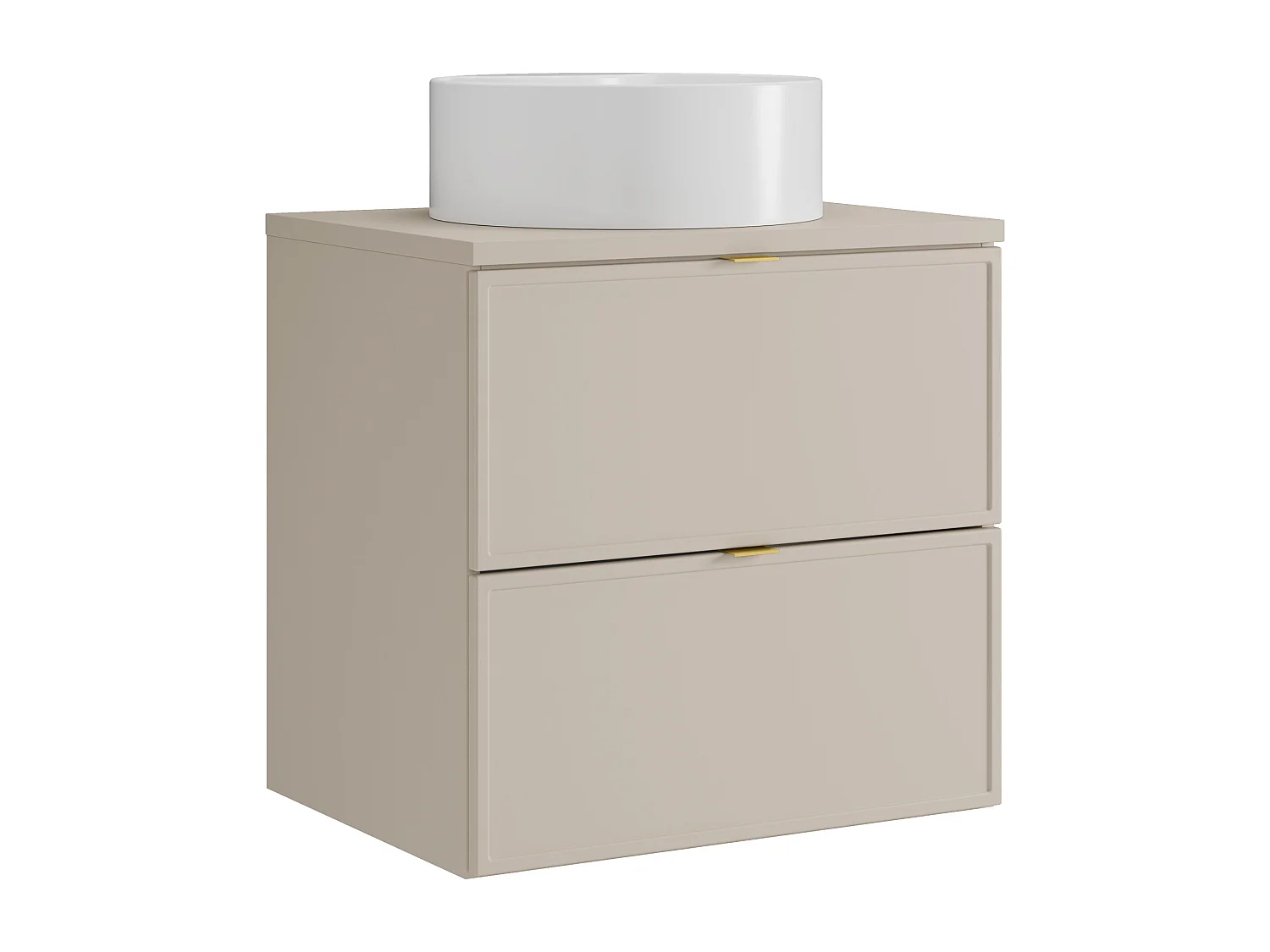 Meuble de salle de bain suspendu avec vasque à poser ronde - Beige - 60 cm - ONDIL
