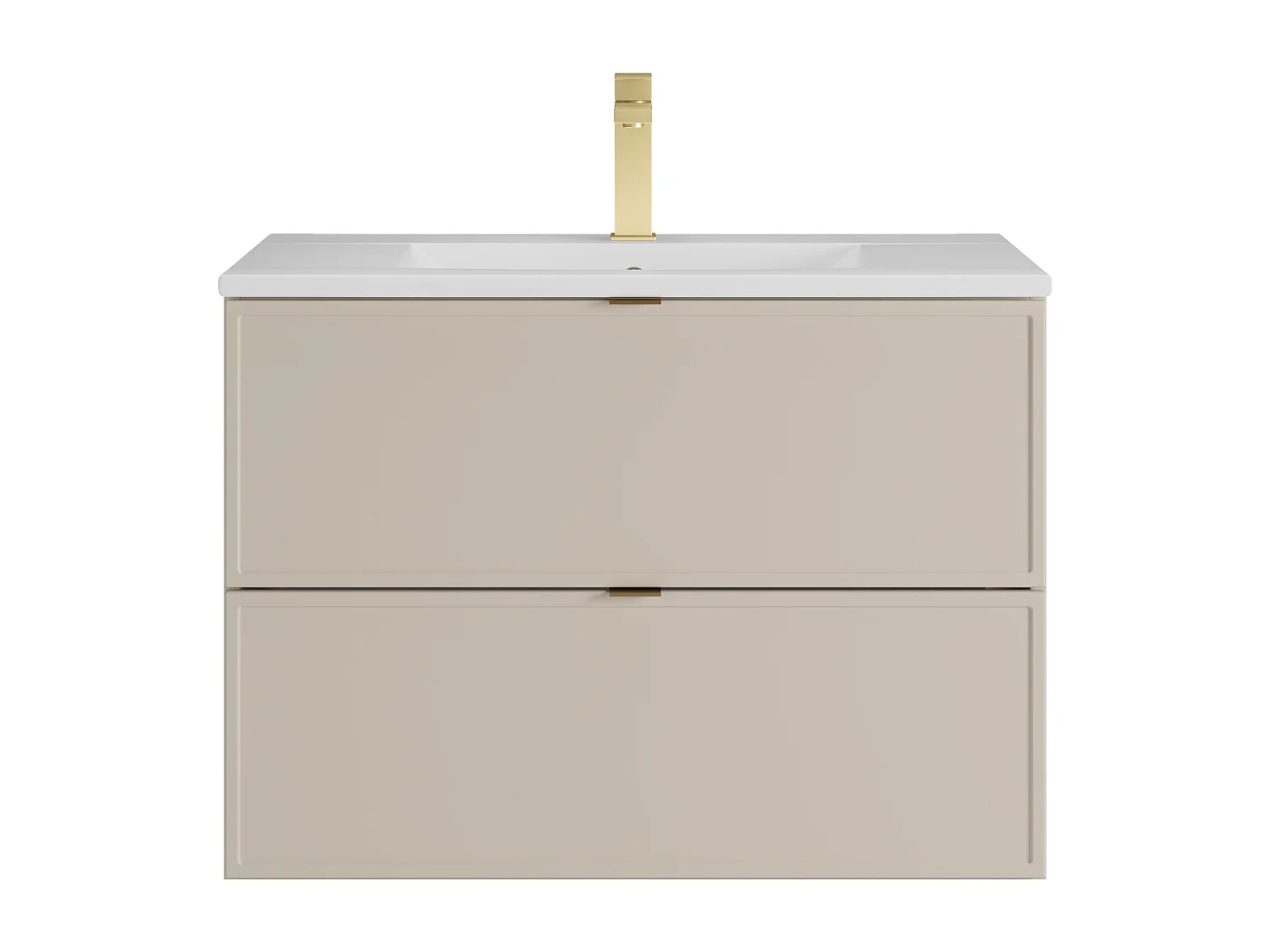Meuble de salle de bain suspendu avec vasque à encastrer et robinet - Beige - 80 cm - ONDIL