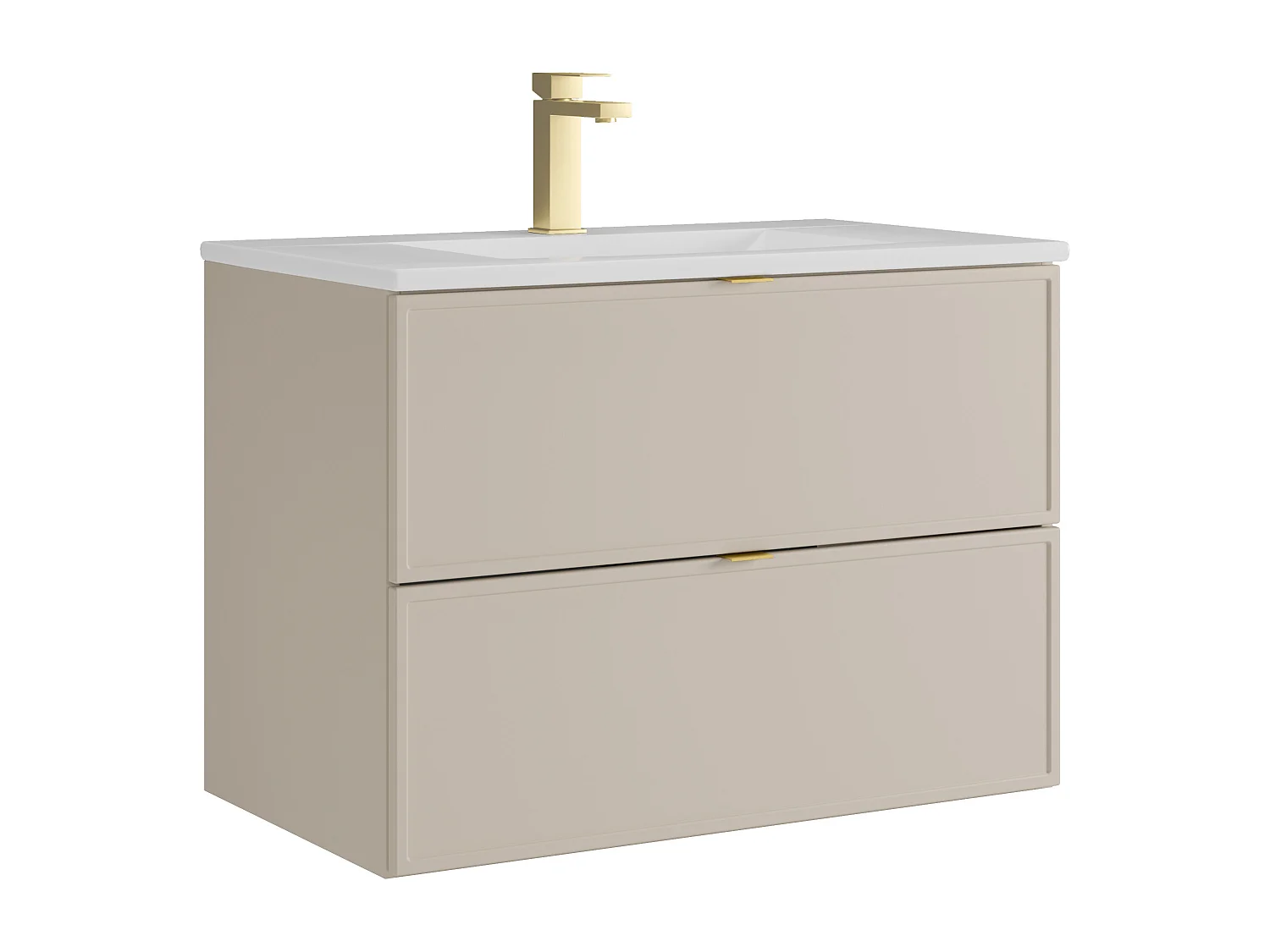 Meuble de salle de bain suspendu avec vasque à encastrer et robinet - Beige - 80 cm - ONDIL