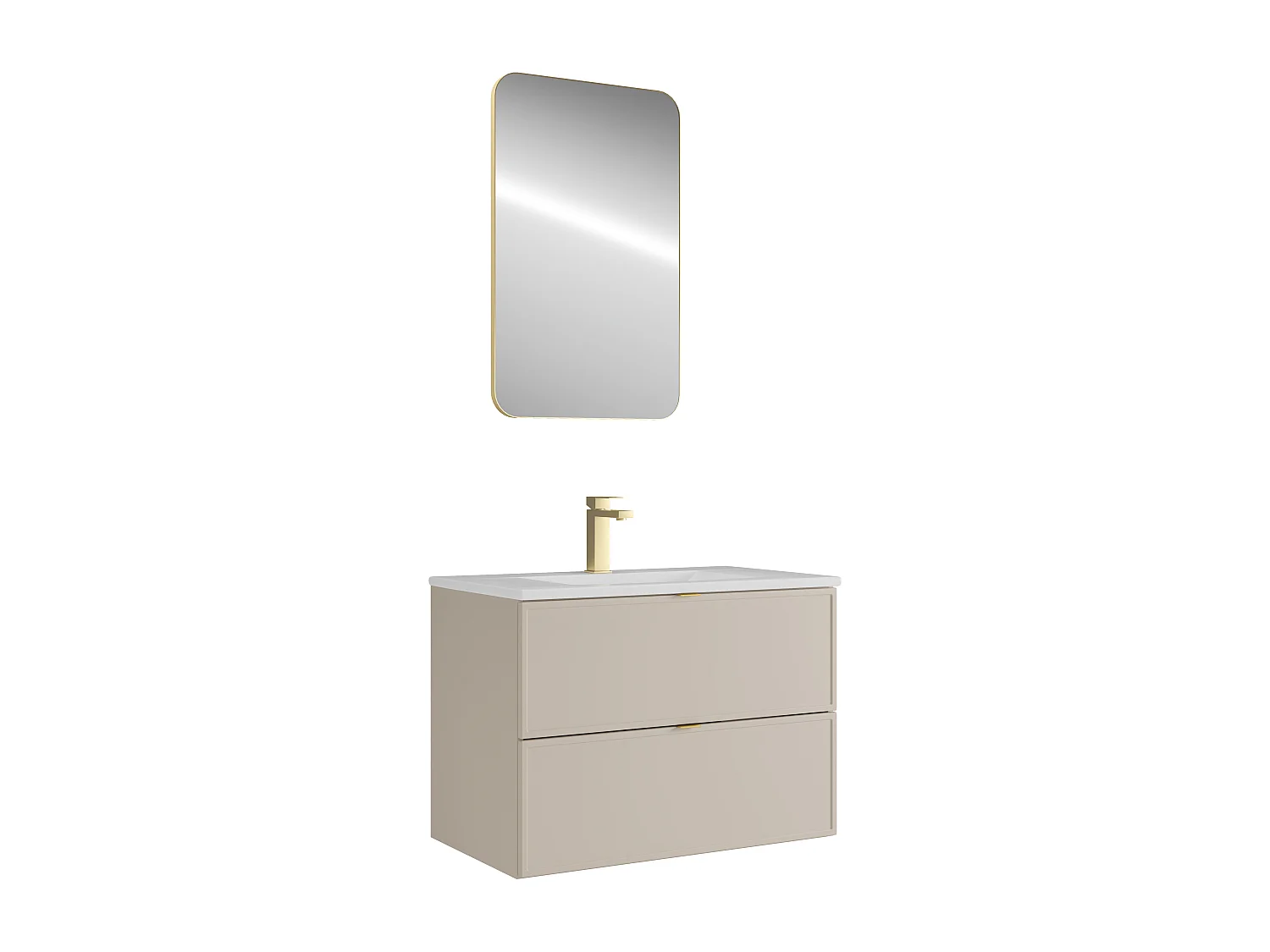 Meuble de salle de bain suspendu avec vasque à encastrer, robinet et miroir - Beige - 80 cm - ONDIL