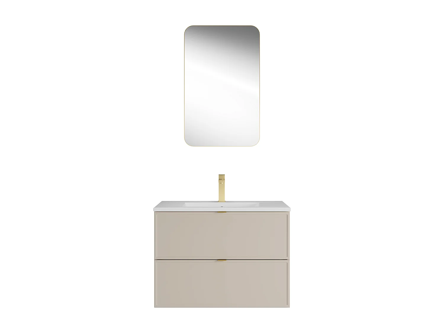 Meuble de salle de bain suspendu avec vasque à encastrer, robinet et miroir - Beige - 80 cm - ONDIL