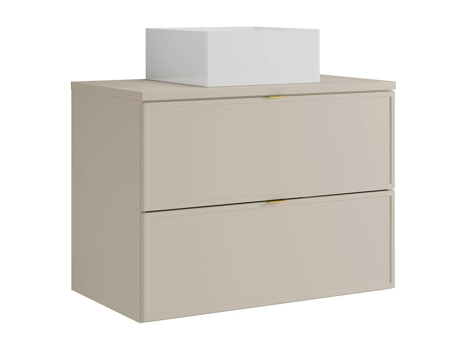 Meuble de salle de bain suspendu avec vasque à poser carrée - Beige - 80 cm - ONDIL