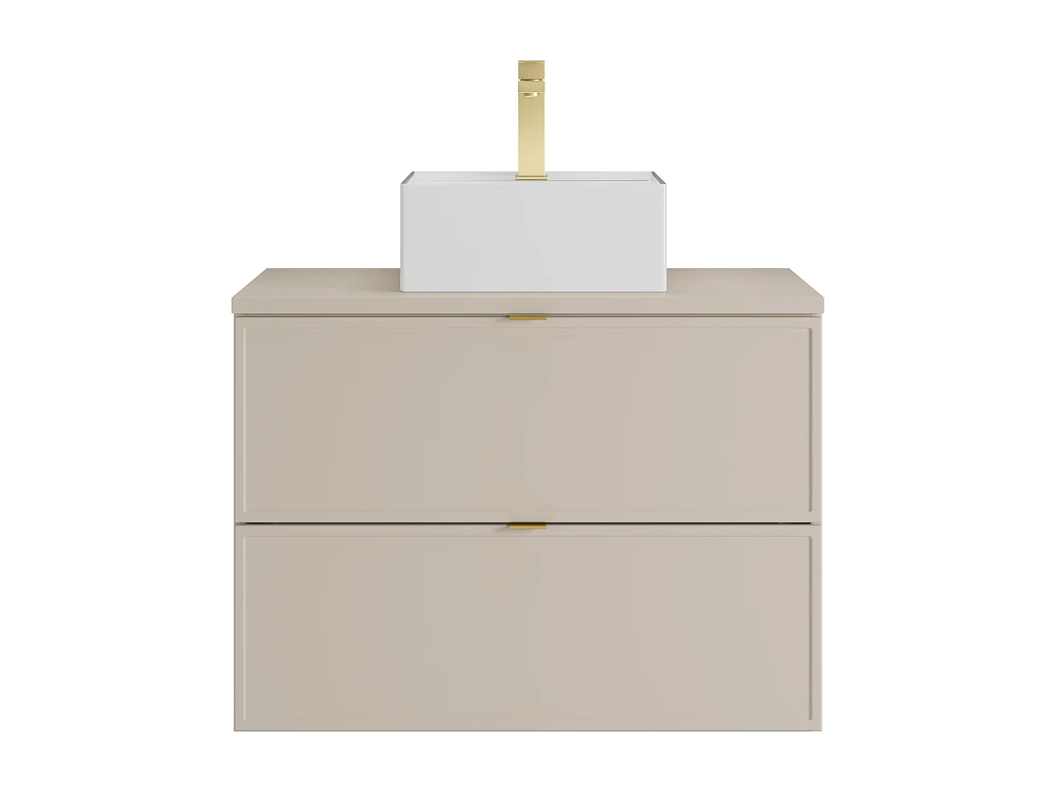Meuble de salle de bain suspendu avec vasque à poser carrée et robinet - Beige - 80 cm - ONDIL