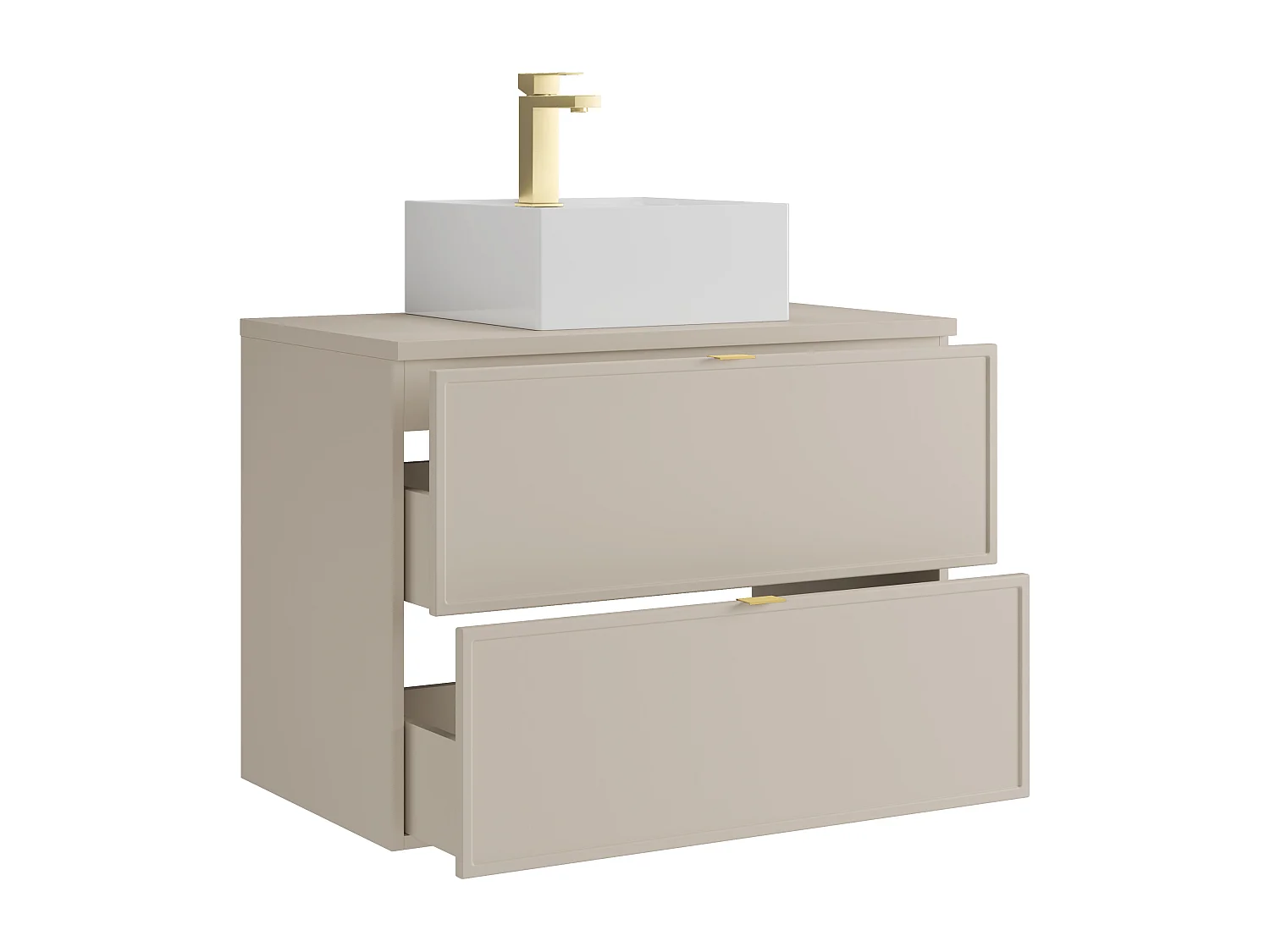 Meuble de salle de bain suspendu avec vasque à poser carrée et robinet - Beige - 80 cm - ONDIL