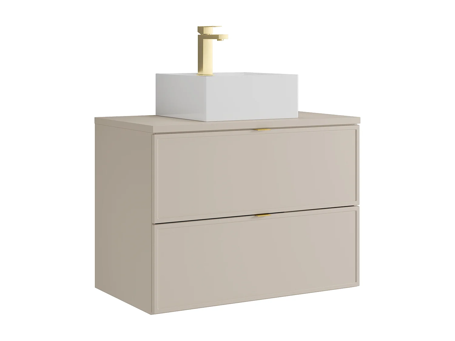 Meuble de salle de bain suspendu avec vasque à poser carrée et robinet - Beige - 80 cm - ONDIL