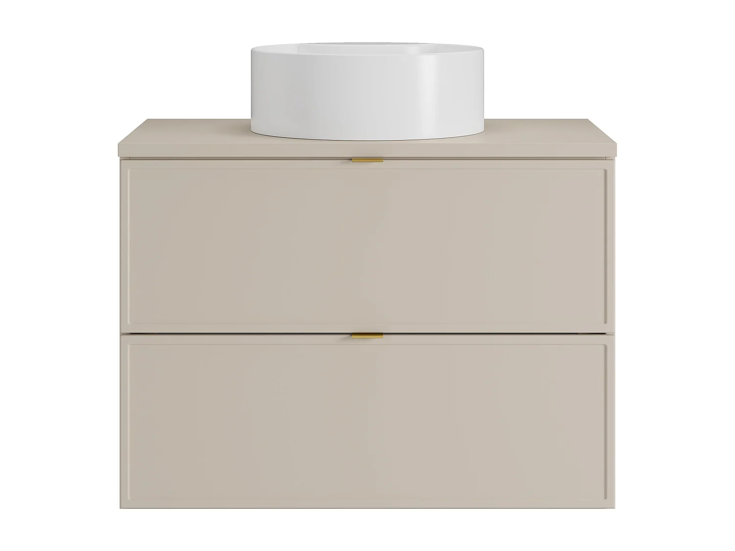 Meuble de salle de bain suspendu avec vasque à poser ronde - Beige - 80 cm - ONDIL