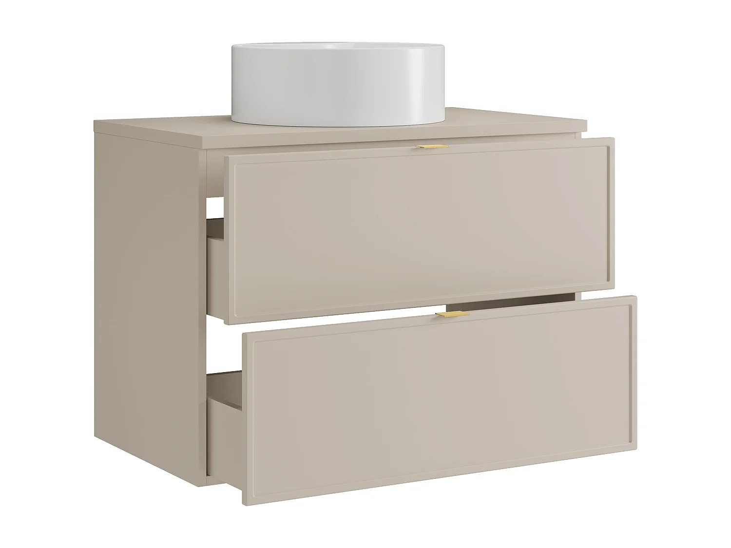 Meuble de salle de bain suspendu avec vasque à poser ronde - Beige - 80 cm - ONDIL