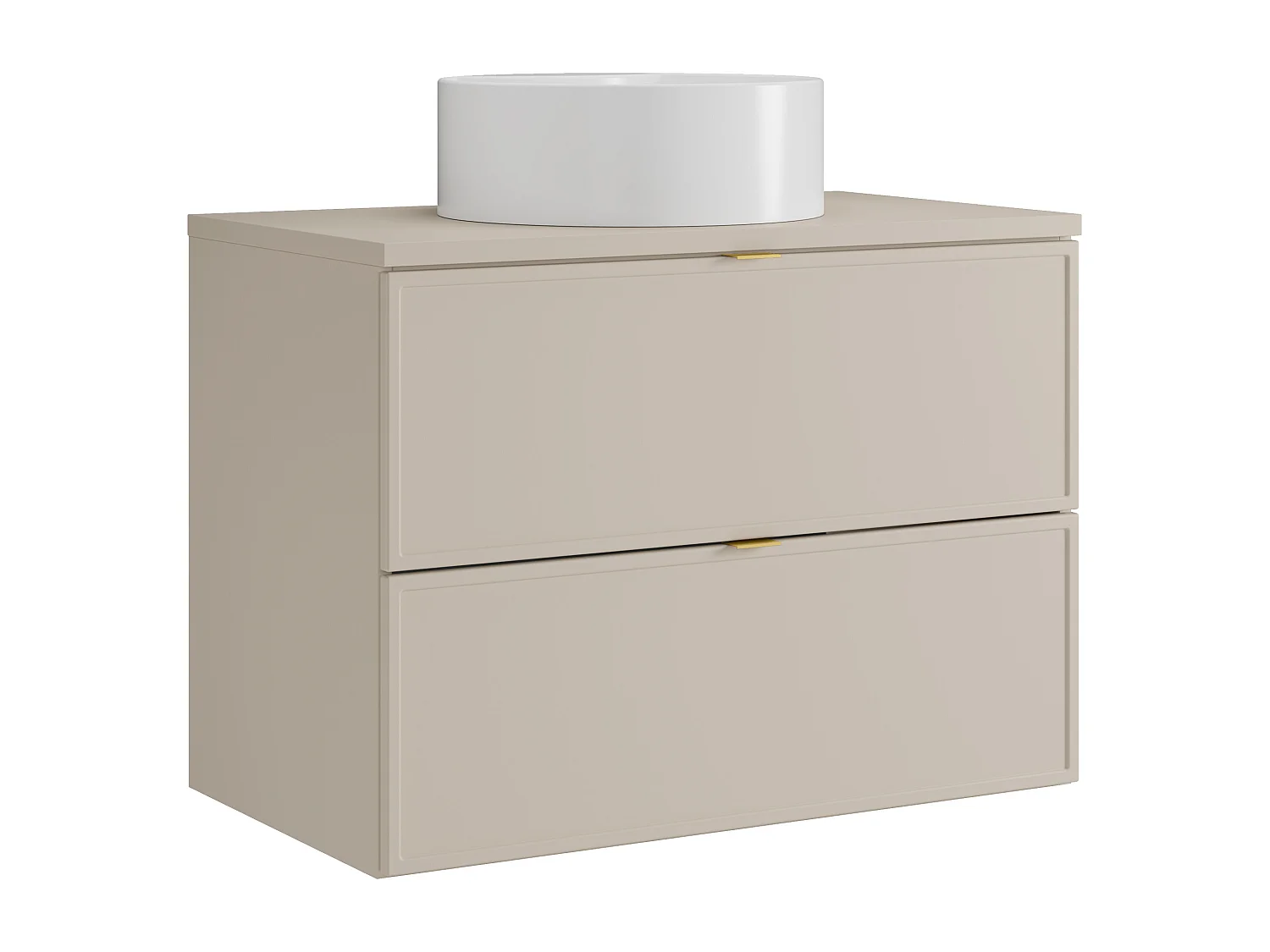 Meuble de salle de bain suspendu avec vasque à poser ronde - Beige - 80 cm - ONDIL