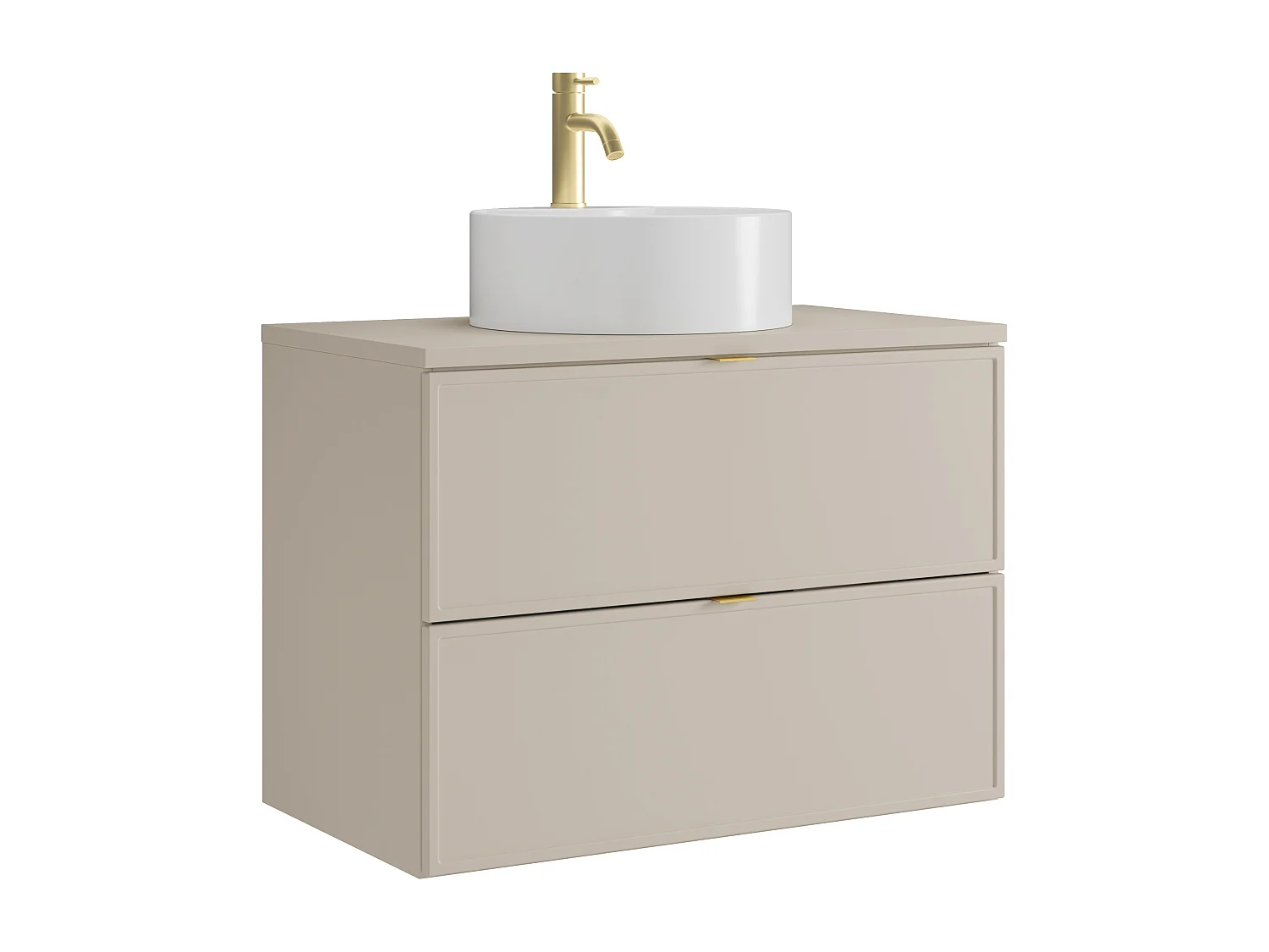 Meuble de salle de bain suspendu avec vasque à poser ronde et robinet - Beige - 80 cm - ONDIL