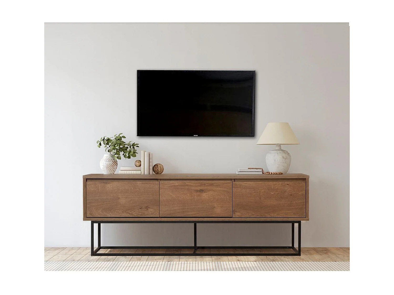 Meuble TV 3 tiroirs effet noyer 140 cm - Nerio