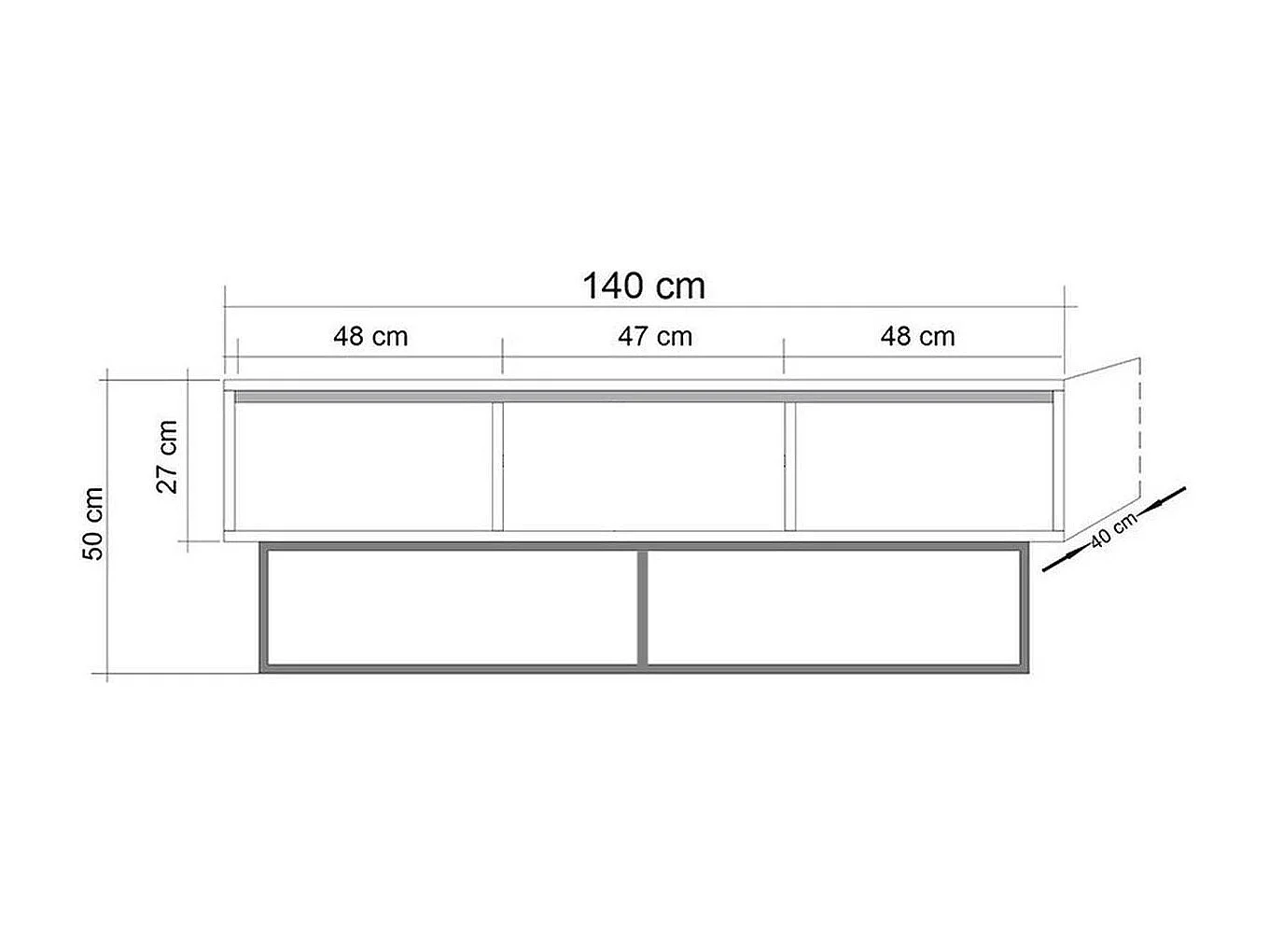 Meuble TV 3 tiroirs effet noyer 140 cm - Nerio