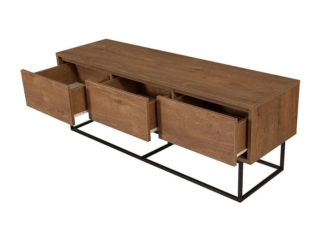 Meuble TV 3 tiroirs effet noyer 140 cm - Nerio