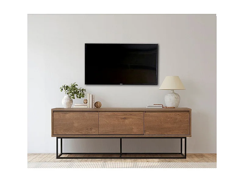 Meuble TV 3 tiroirs effet noyer 140 cm - Nerio