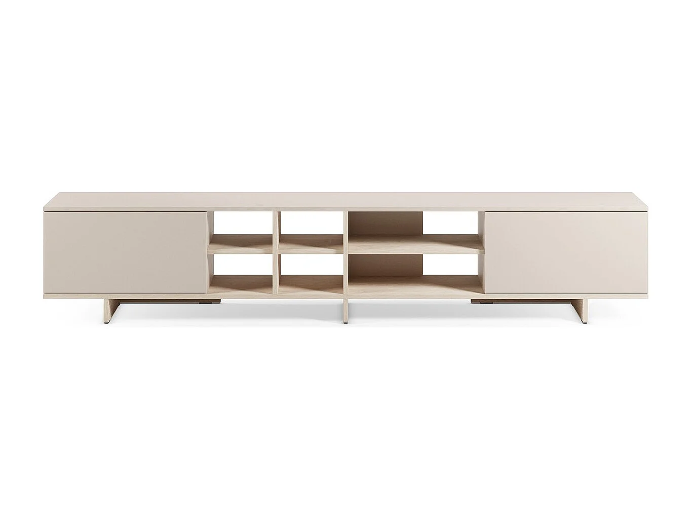 Meuble TV 2 portes beige et décor chêne clair 230 cm - Alicia