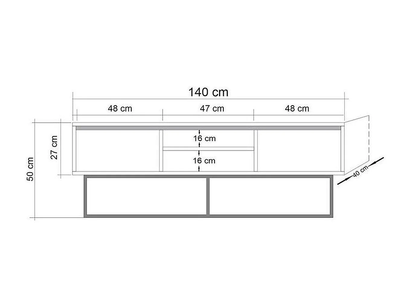 Meuble TV 2 tiroirs 2 niches effet noyer 140 cm - Nerio