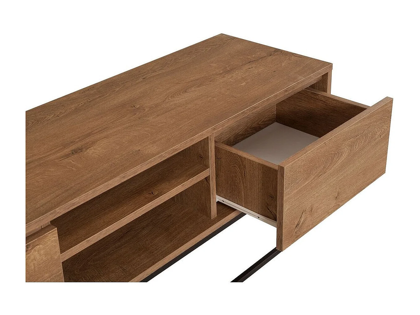 Meuble TV 2 tiroirs 2 niches effet noyer 140 cm - Nerio