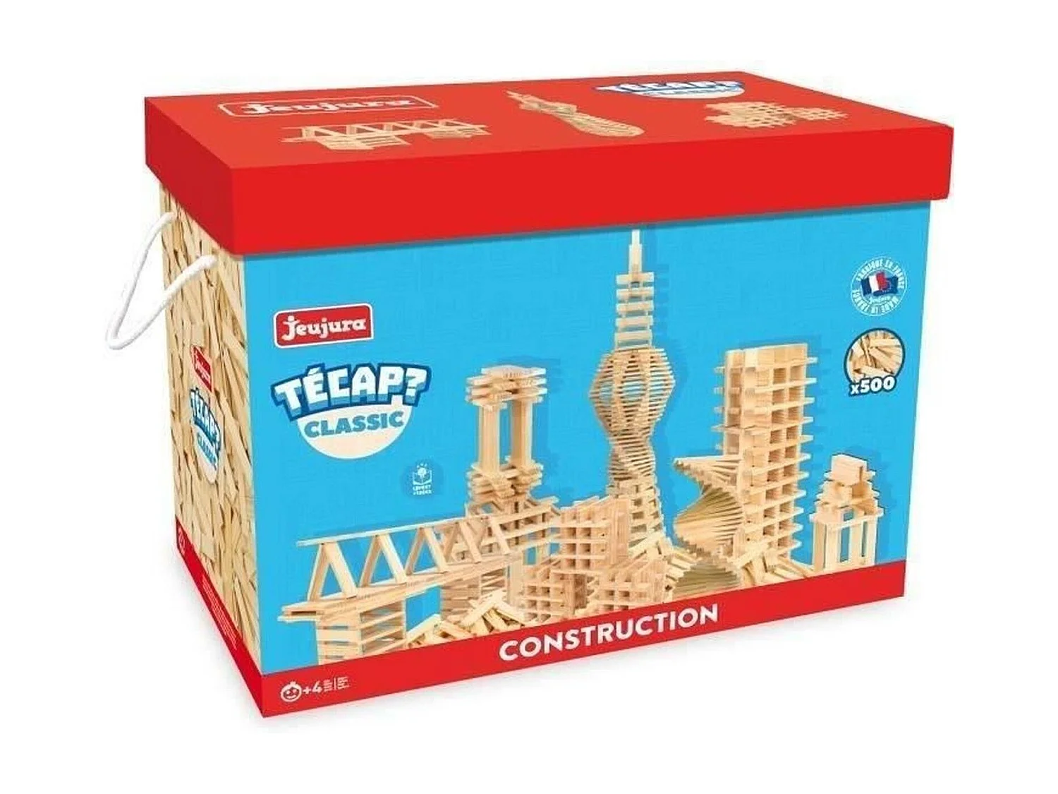 Bouwspel van natuurlijk hout Tecap Classic - 500 meerkleurige plankjes voor kinderen vanaf 4 jaar