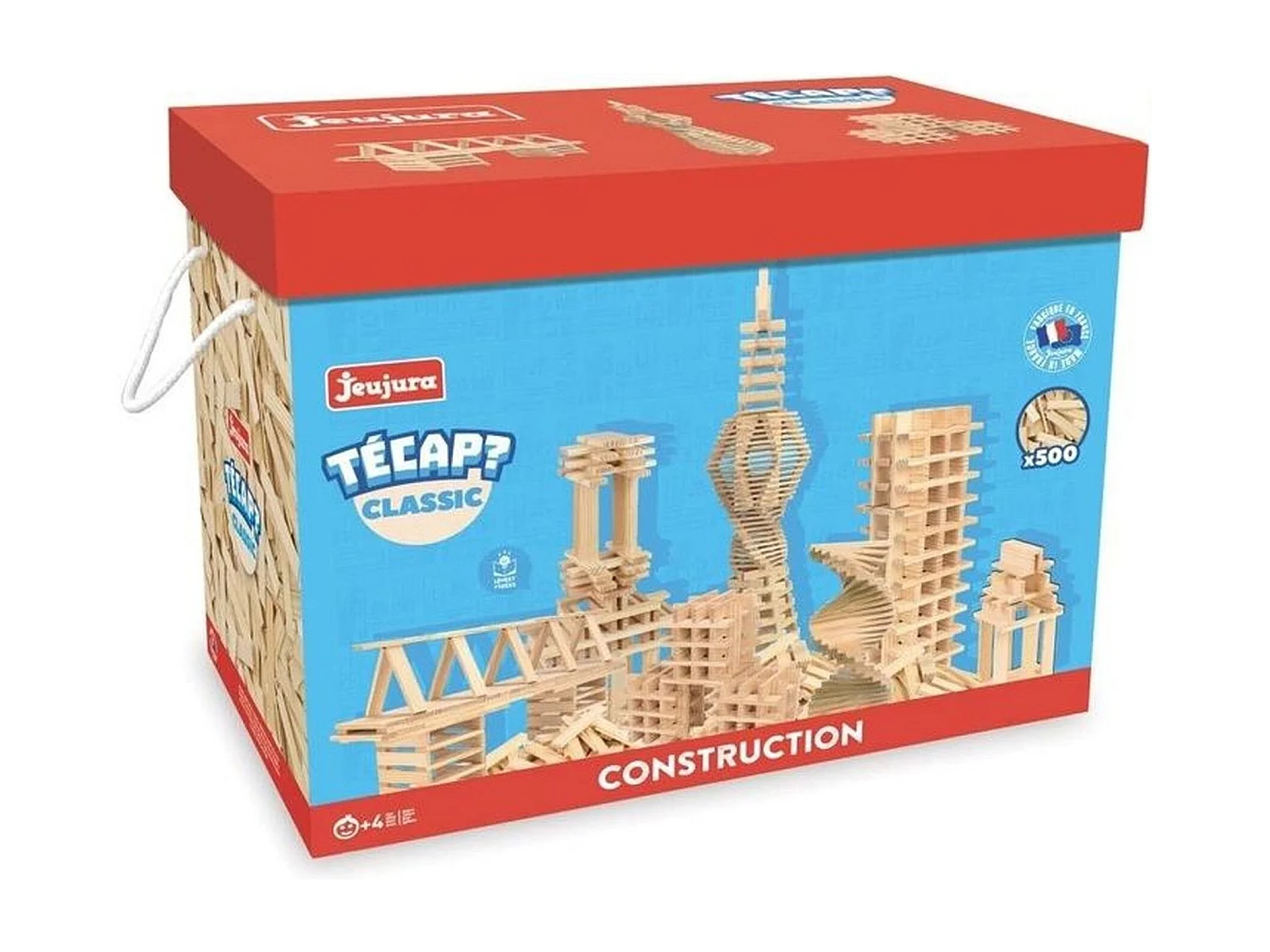 Bouwspel van natuurlijk hout Tecap Classic - 500 meerkleurige plankjes voor kinderen vanaf 4 jaar