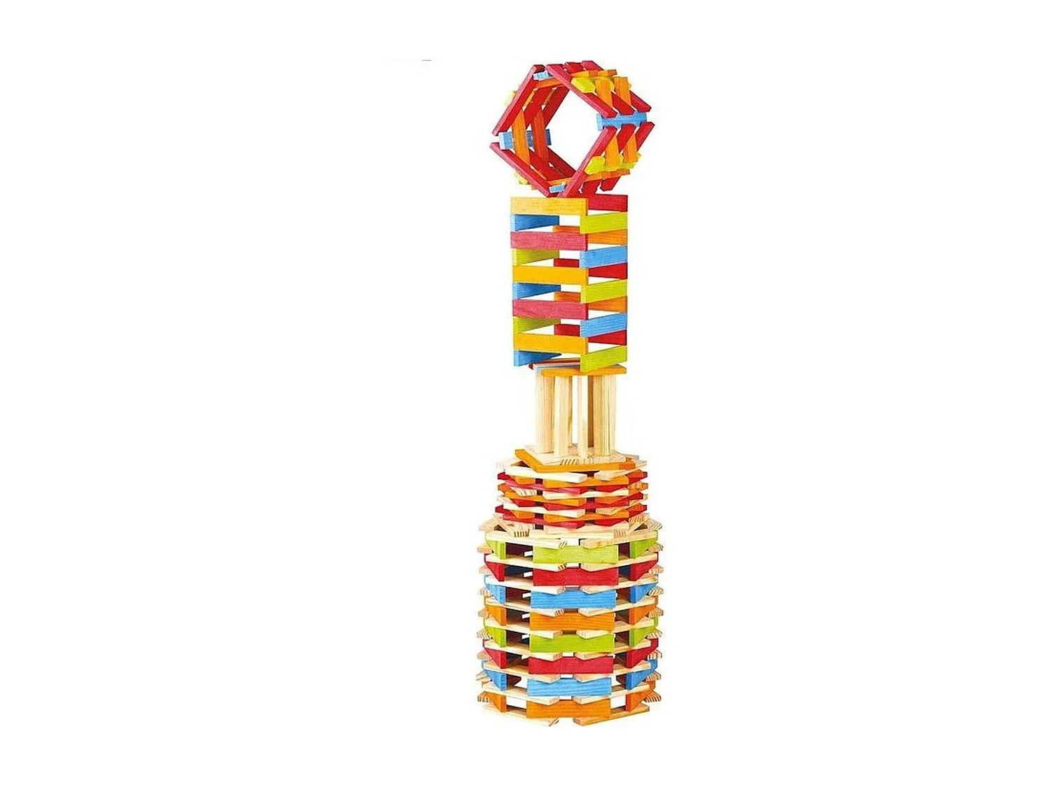 Juego de construcción en madera natural y teñida Técap Color 200 piezas – equilibrio y creatividad, barril multicolor verde y naranja