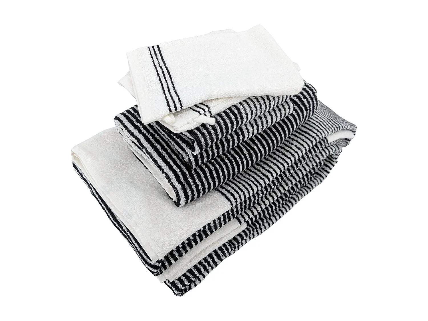 Parure de bain 7 pièces collection HORIZON pur coton à rayures noir