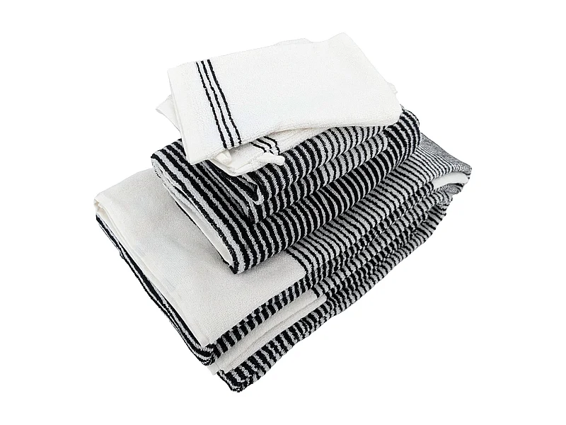 Parure de bain 7 pièces collection HORIZON pur coton à rayures noir