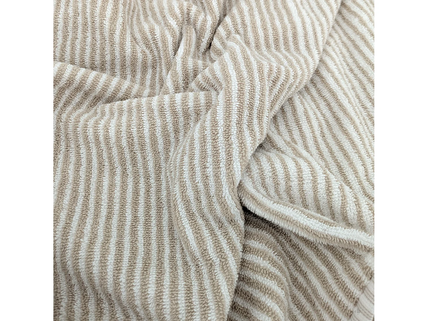 Parure de bain 7 pièces collection HORIZON pur coton à rayures beige