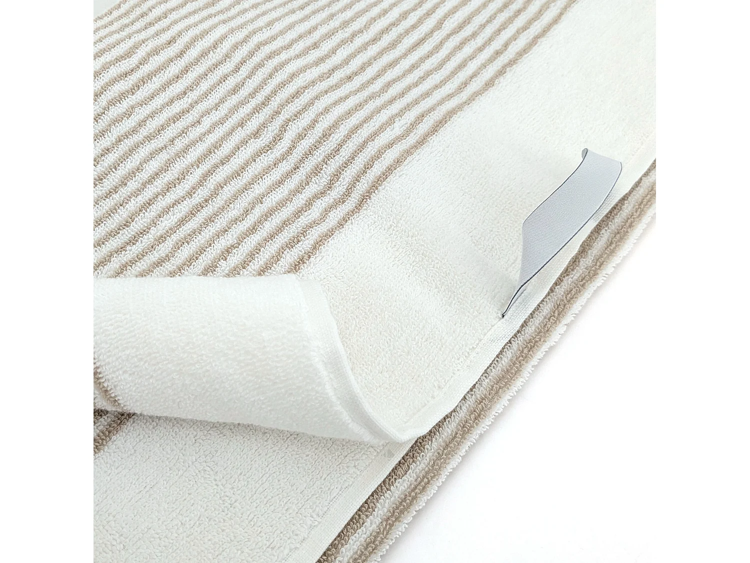 Parure de bain 7 pièces collection HORIZON pur coton à rayures beige