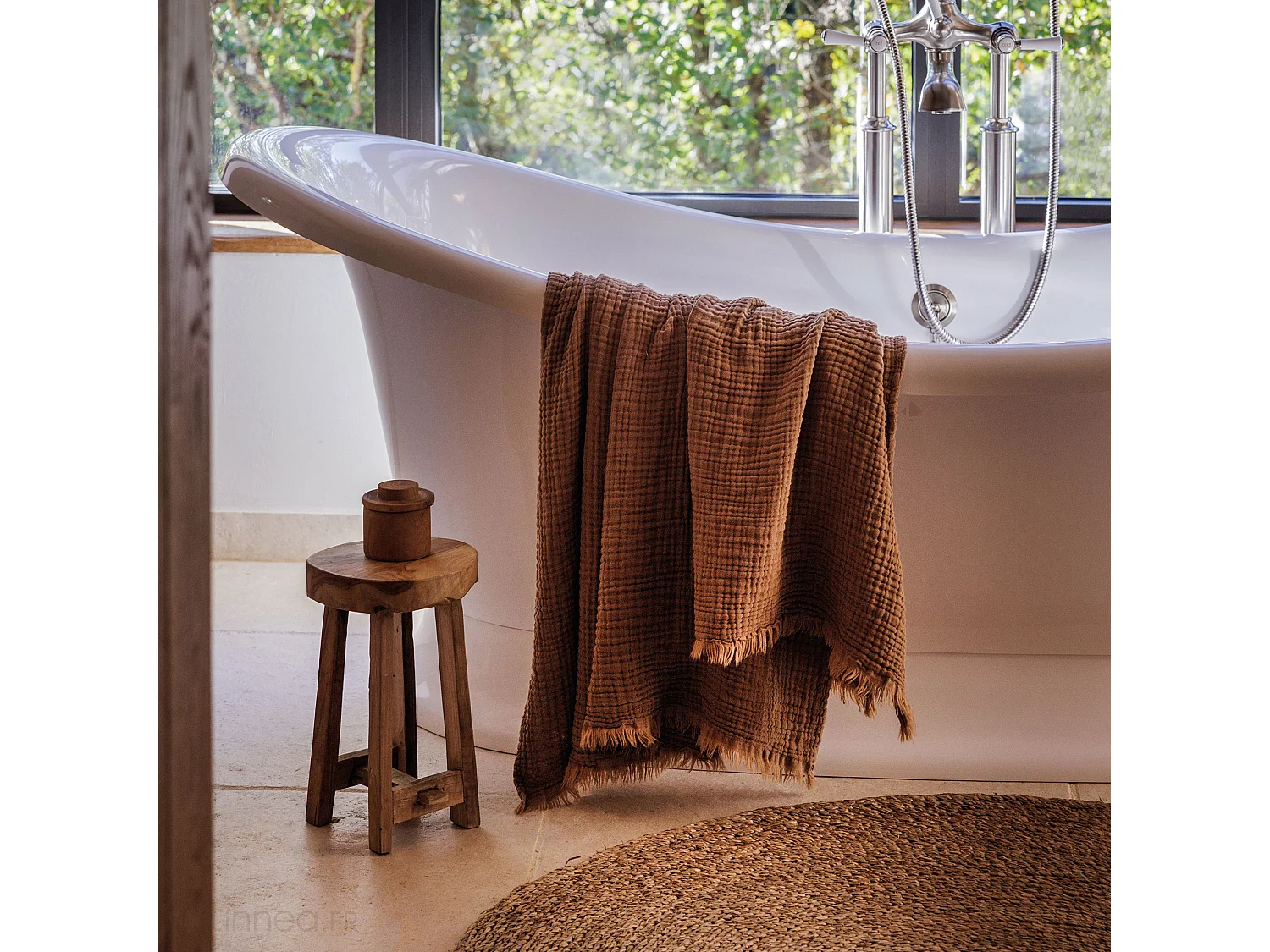 Drap de douche 70x130 cm et serviette 50x90 cm KEA mousseline de coton bleu lauze