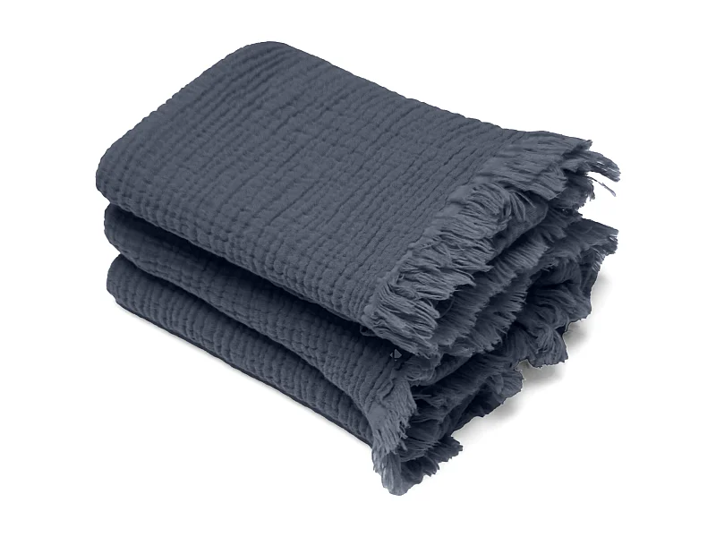 Drap de douche 70x130 cm et serviette 50x90 cm KEA mousseline de coton bleu lauze