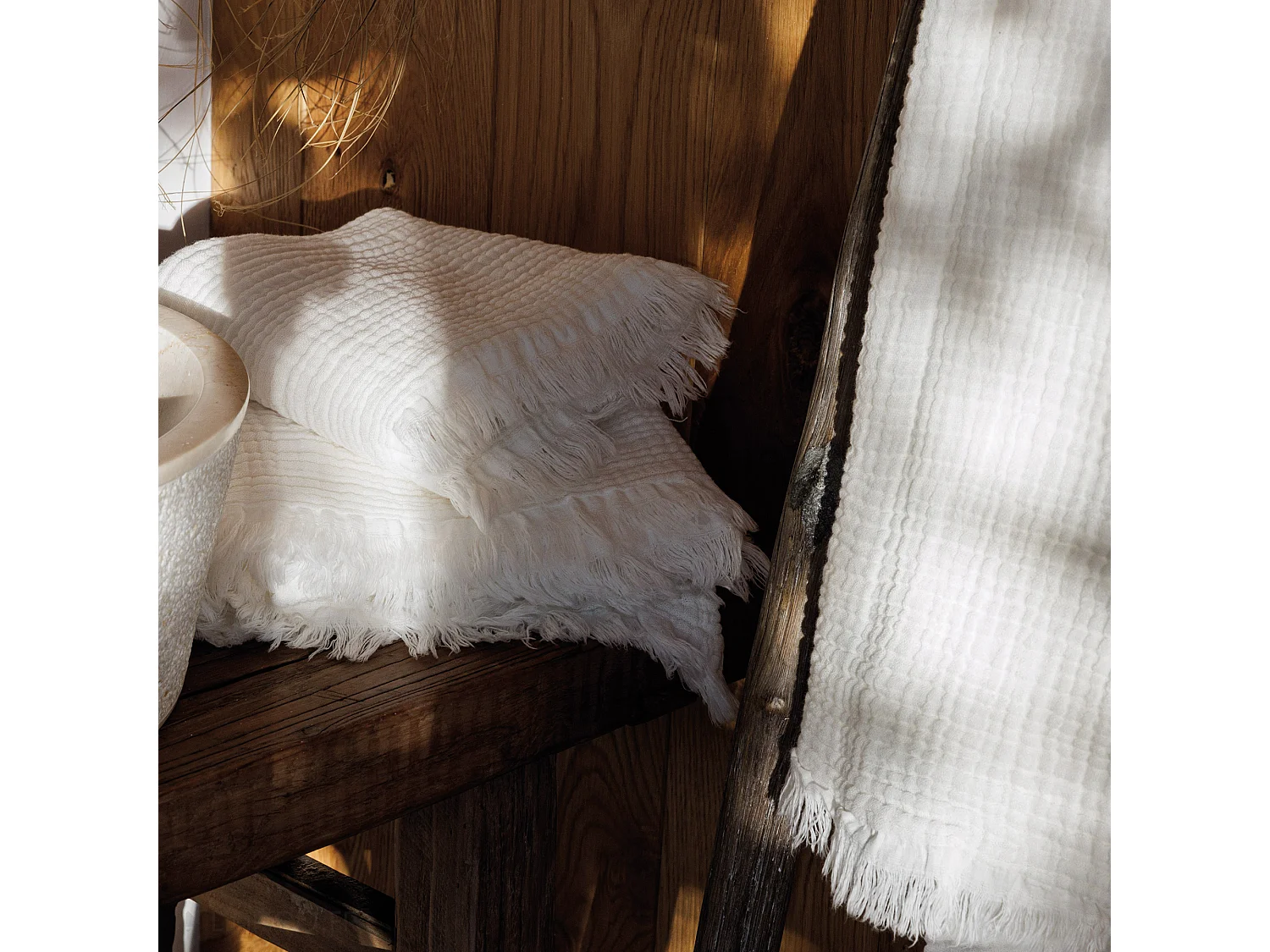 Drap de douche 70x130 cm et serviette 50x90 cm KEA mousseline de coton blanc neige