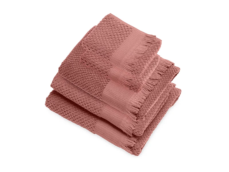 Parure de bain micro-coton TETHYS rose pêche 5 pièces