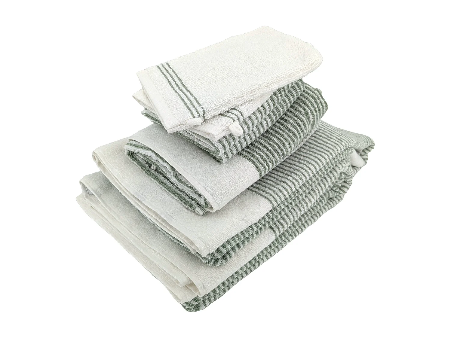 Parure de bain 7 pièces collection HORIZON pur coton à rayures vert