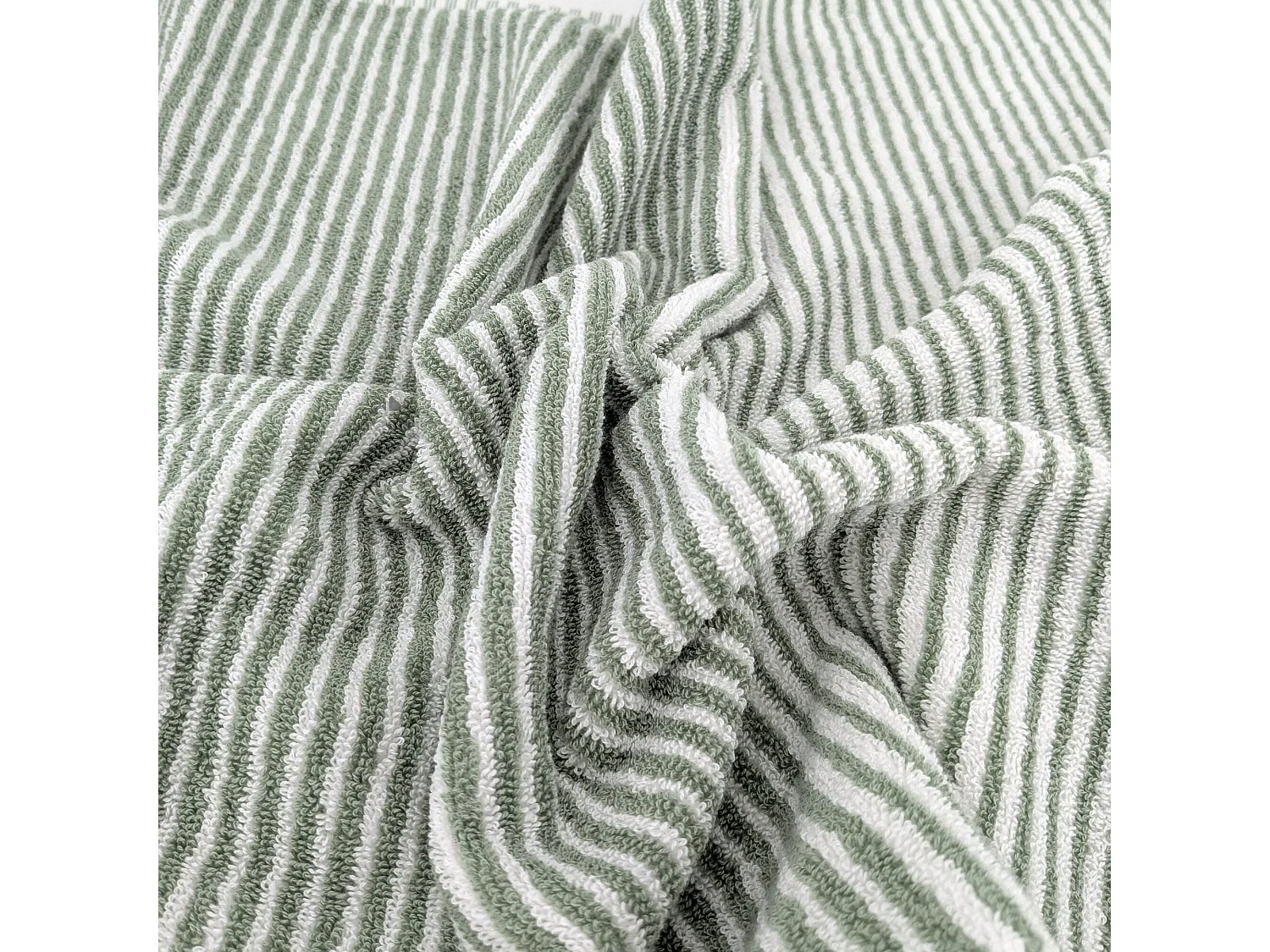 Parure de bain 7 pièces collection HORIZON pur coton à rayures vert