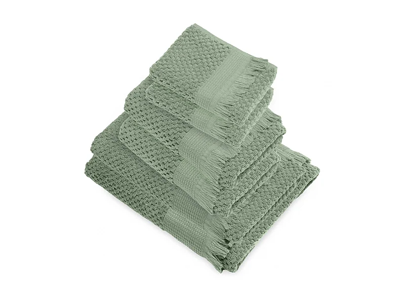 Parure de bain micro-coton TETHYS vert olive 6 pièces