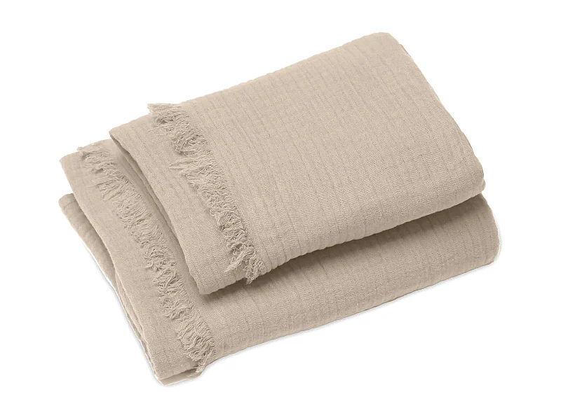 Drap de douche 70x130 et serviette 50x90 KEA mousseline coton beige