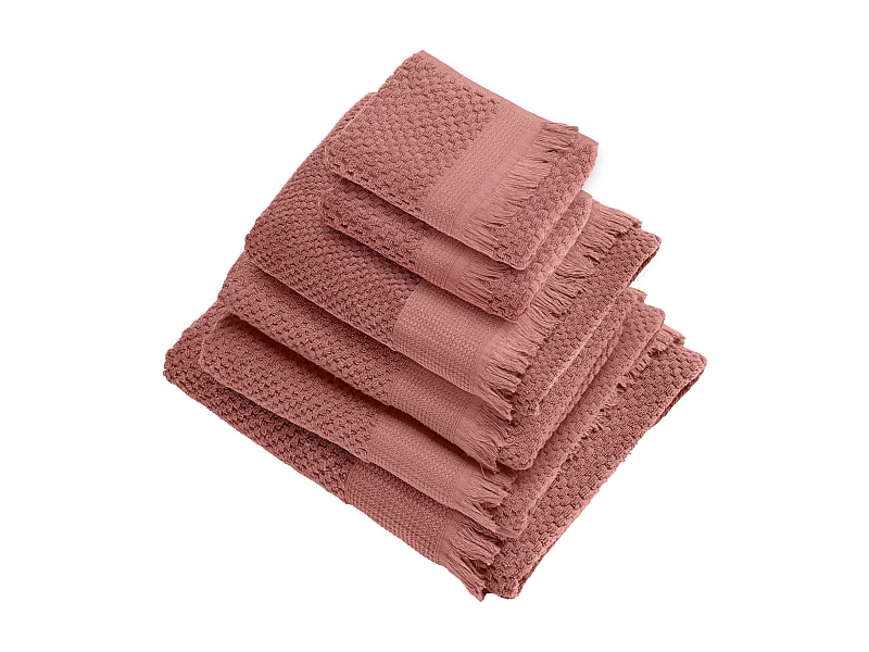 Parure de bain micro-coton TETHYS rose pêche 6 pièces