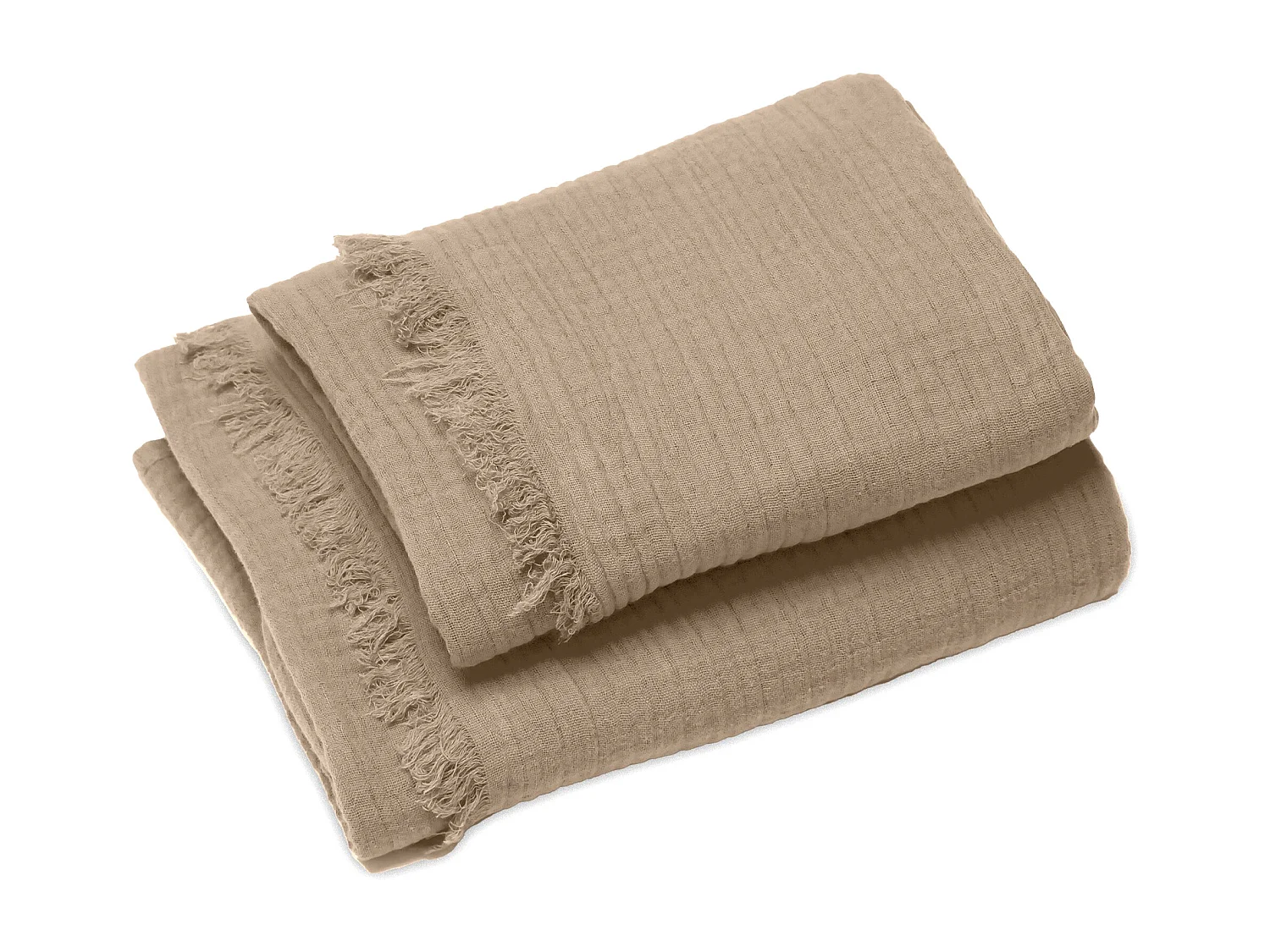 Drap de douche 70x130 et serviette 50x90 KEA mousseline de coton camel