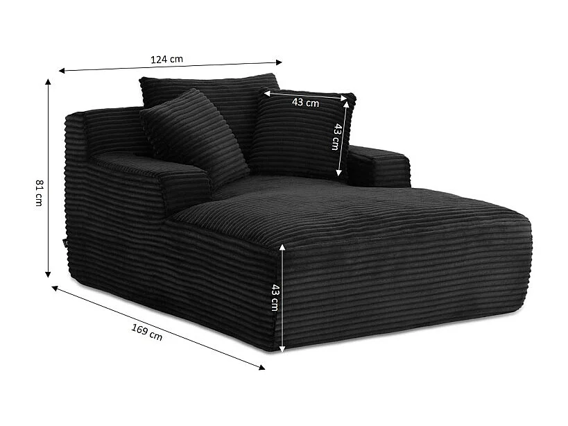 Canapé profond droit et compressé velours côtelé 1 place noir TALEN