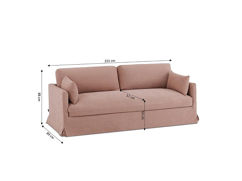 Canapé 3 places déhoussable en tissu rose NERIS
