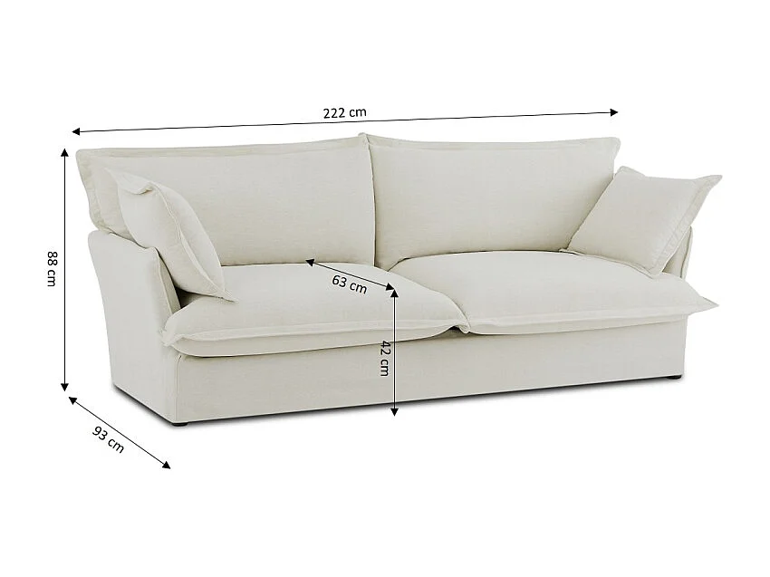 Canapé droit tissu déhoussable 3 places beige VELORA