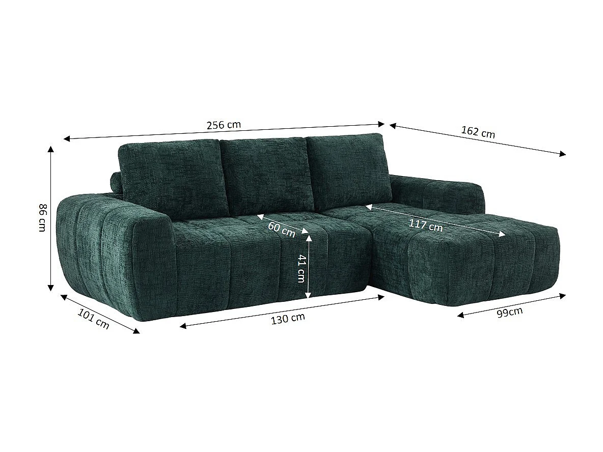 Canapé d'angle droit tissu 4 places vert ZELYS