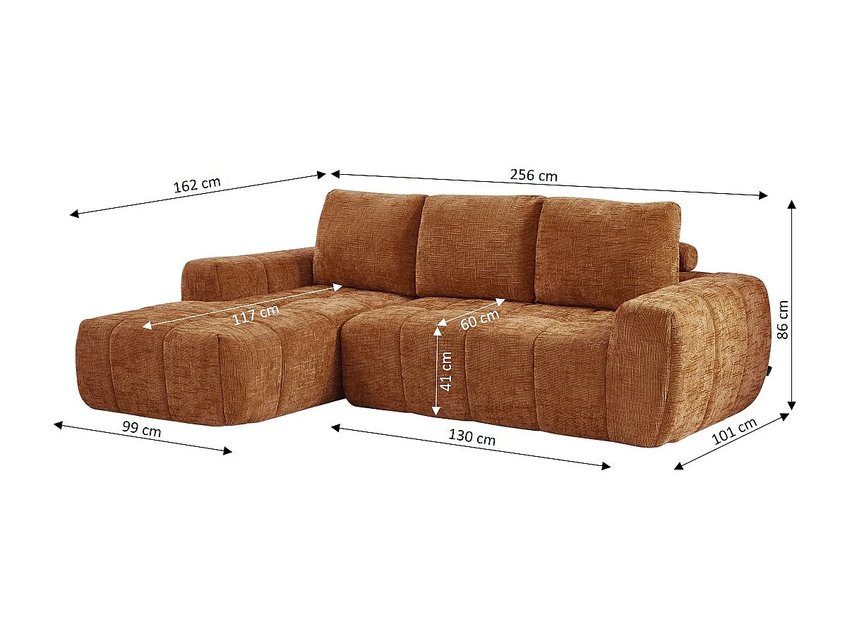 Canapé d'angle gauche tissu 4 places terracotta ZELYS