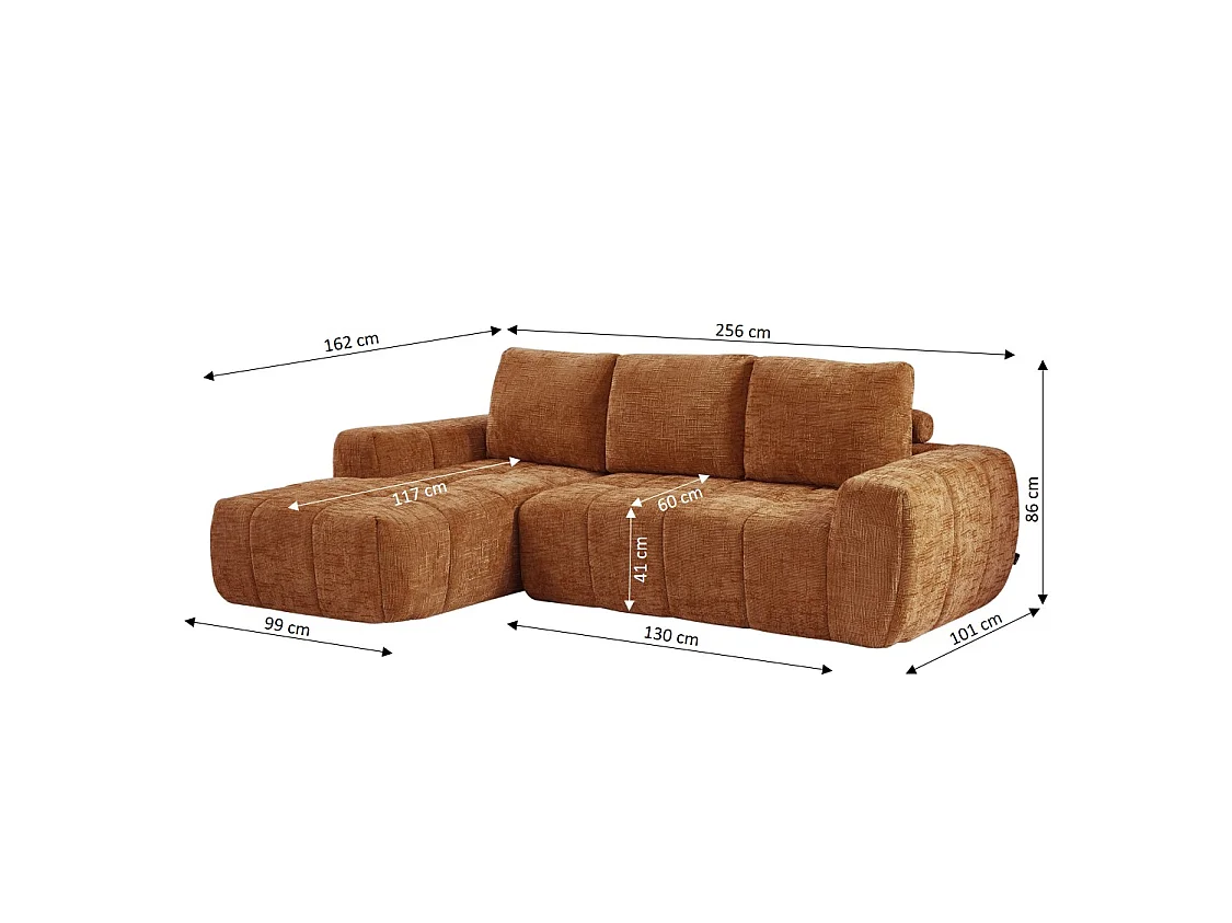 Canapé d'angle 4 places en tissu terracotta ZELYS