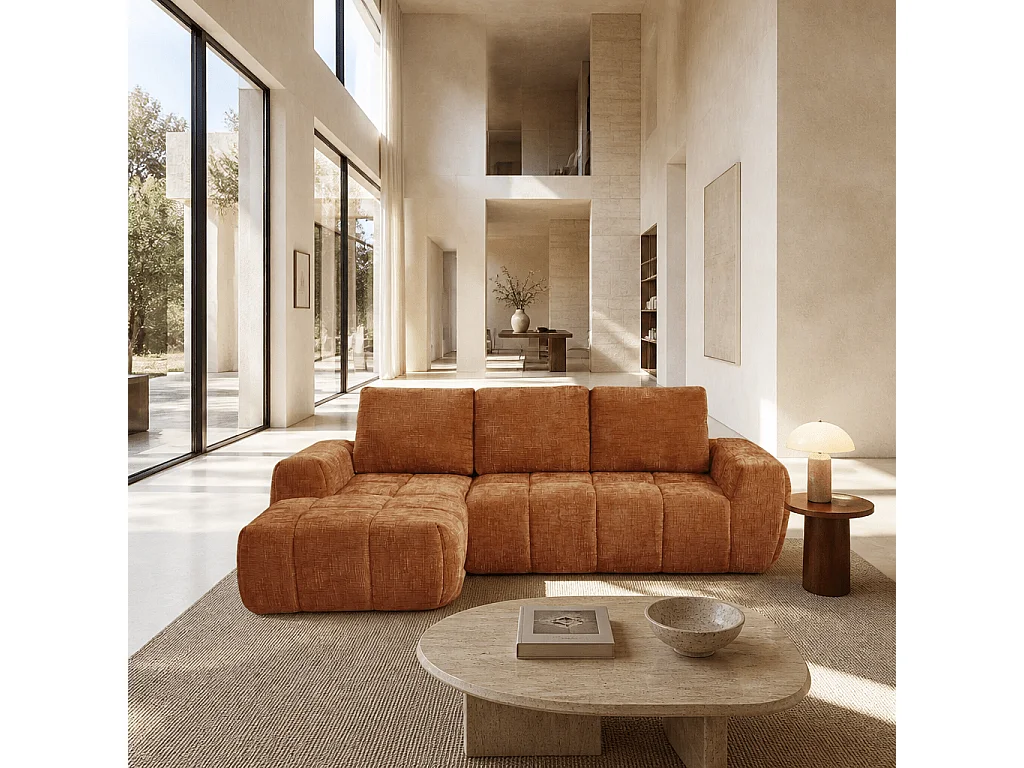 Canapé d'angle 4 places en tissu terracotta ZELYS