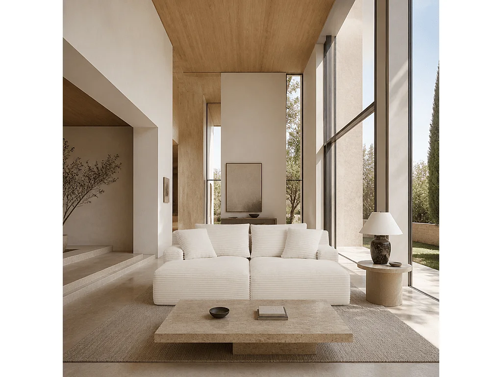 Canapé compressé 3 places en velours cotele beige TALEN