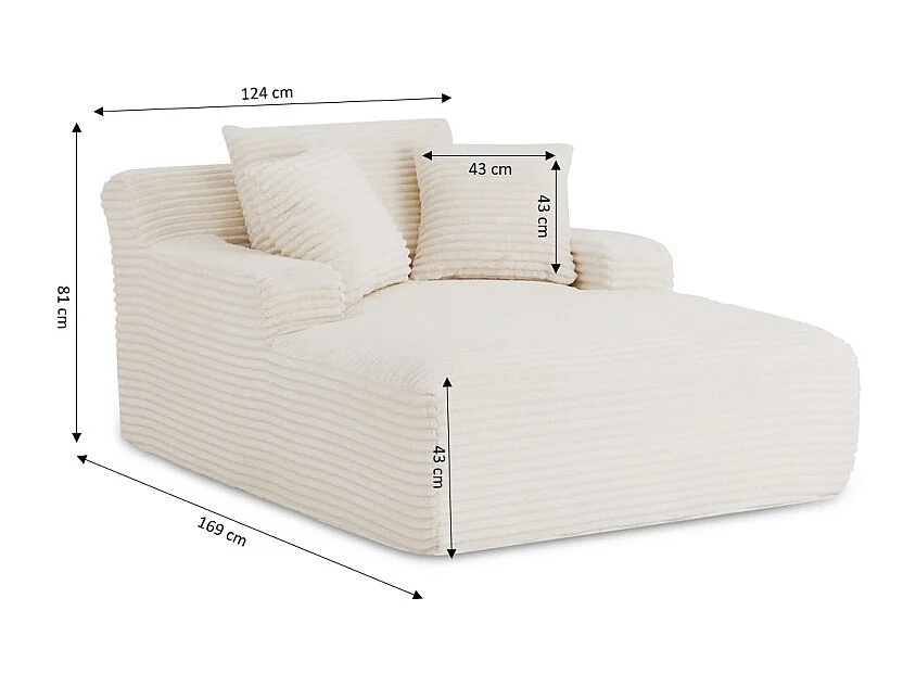 Canapé profond droit et compressé velours côtelé 1 place beige TALEN