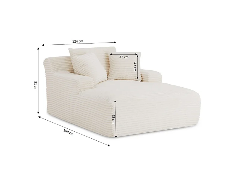 Canapé profond droit et compressé velours côtelé 1 place beige TALEN