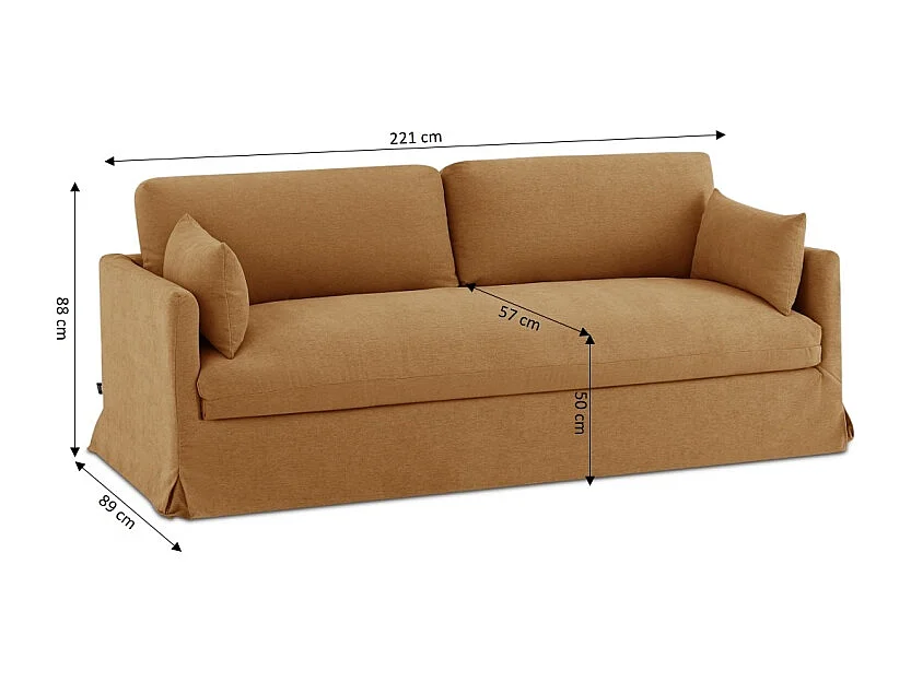 Canapé droit déhoussable tissu 3 places orange NERIS